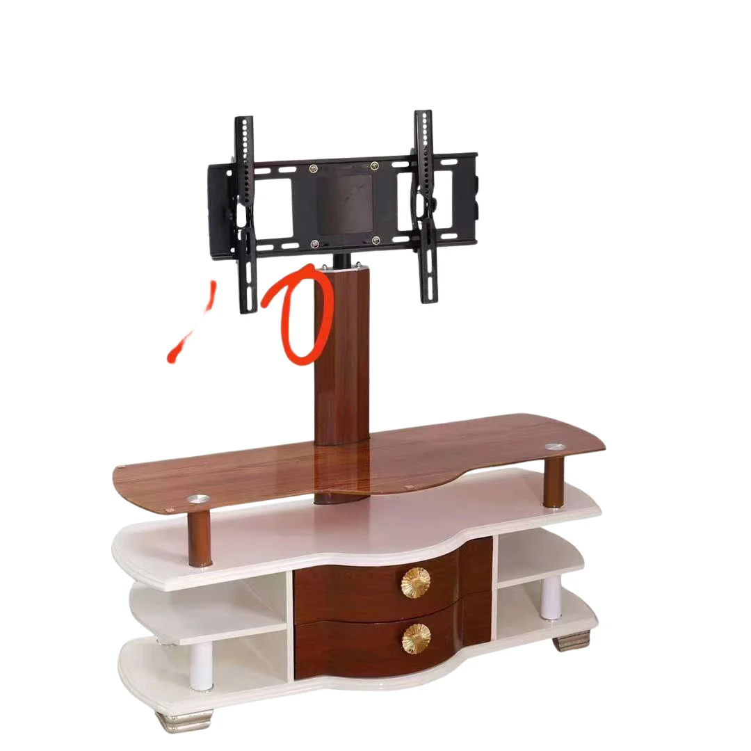 Meuble TV Courbé en Bois Massif Naturel Vernis Meuble TV Max