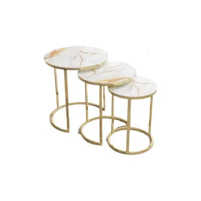 Table basse ronde en marbre, 3 pièces, avec plateau en marbre
