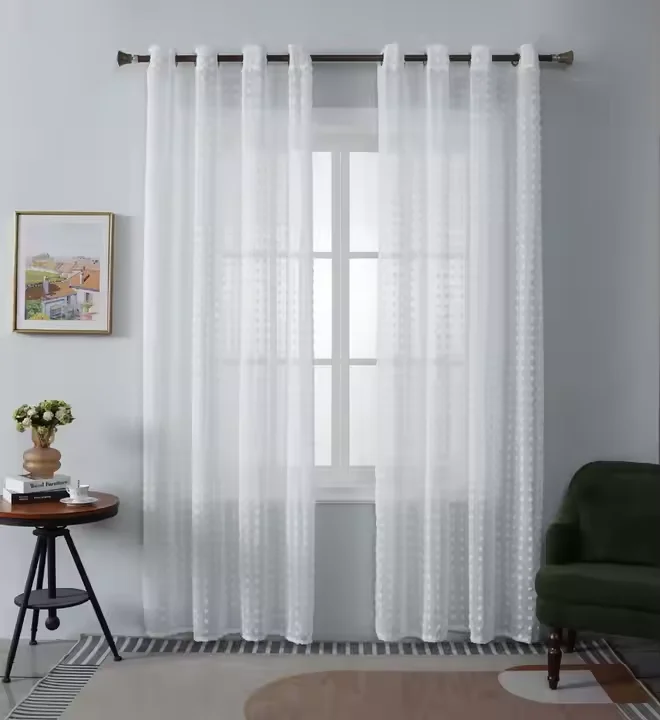 Rideaux voilés en mousseline brodée de couleur unie