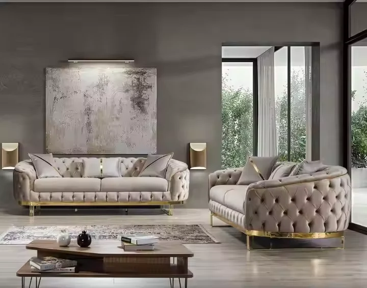 Ensemble de canapés en velours beige