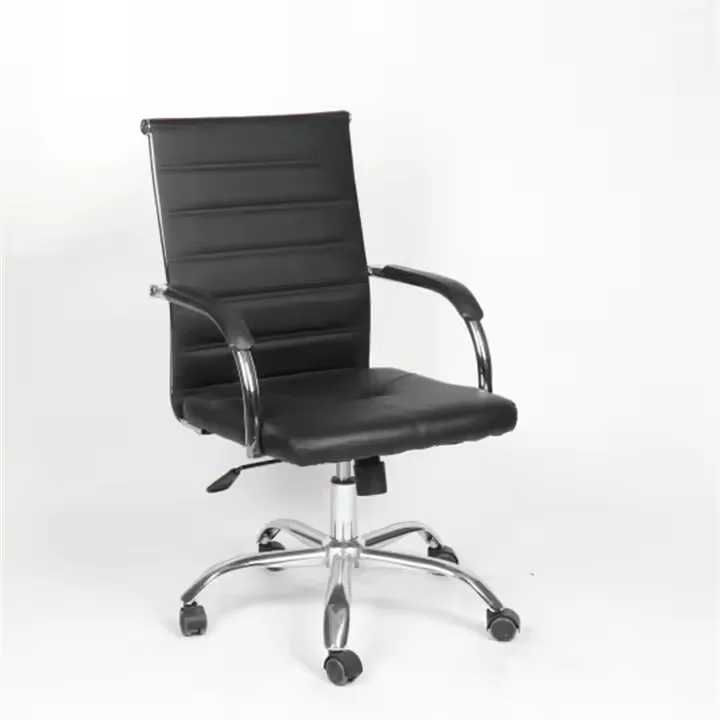 Chaise de bureau pivotante en cuir PU noir, Style Simple