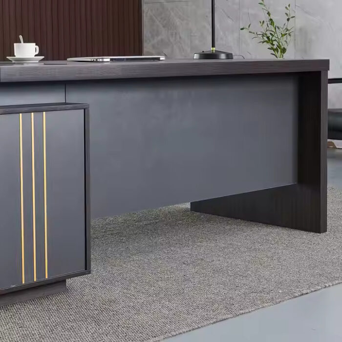 Bureau PDG de Luxe au Design Moderne Bureau Exécutif Noir en Forme de L Office de Table – Image 3