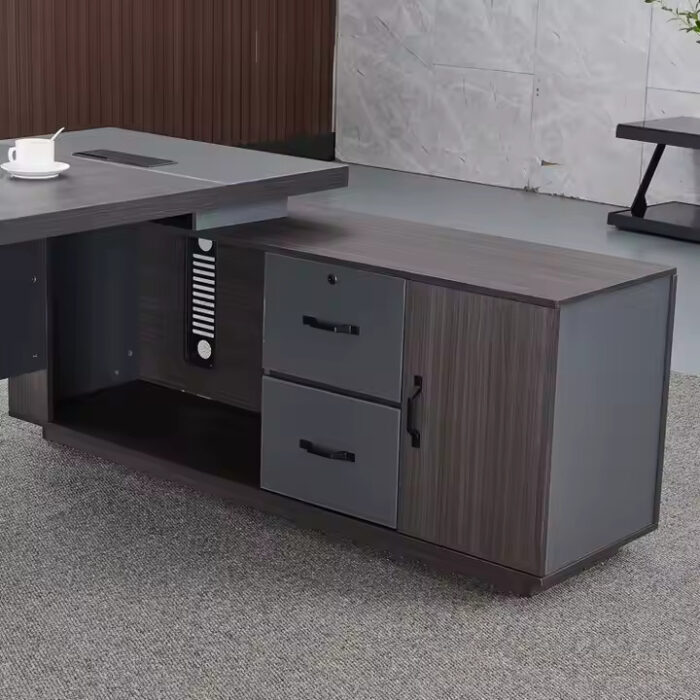 Bureau PDG de Luxe au Design Moderne Bureau Exécutif Noir en Forme de L Office de Table – Image 4
