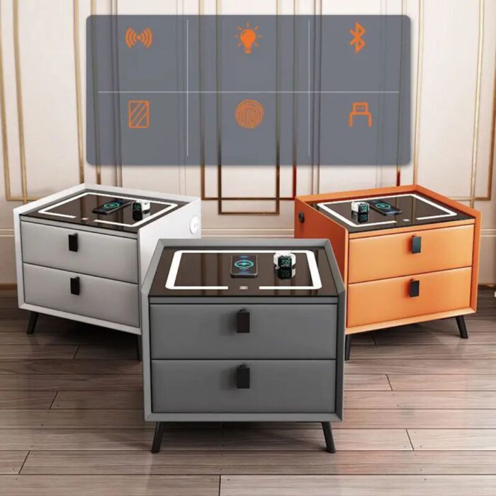 Table de chevet intelligente à empreintes digitales pour casier de chambre à coucher avec coiffeuse à chargement USB – Image 4