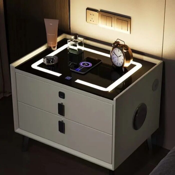 Table de chevet intelligente à empreintes digitales pour casier de chambre à coucher avec coiffeuse à chargement USB – Image 2